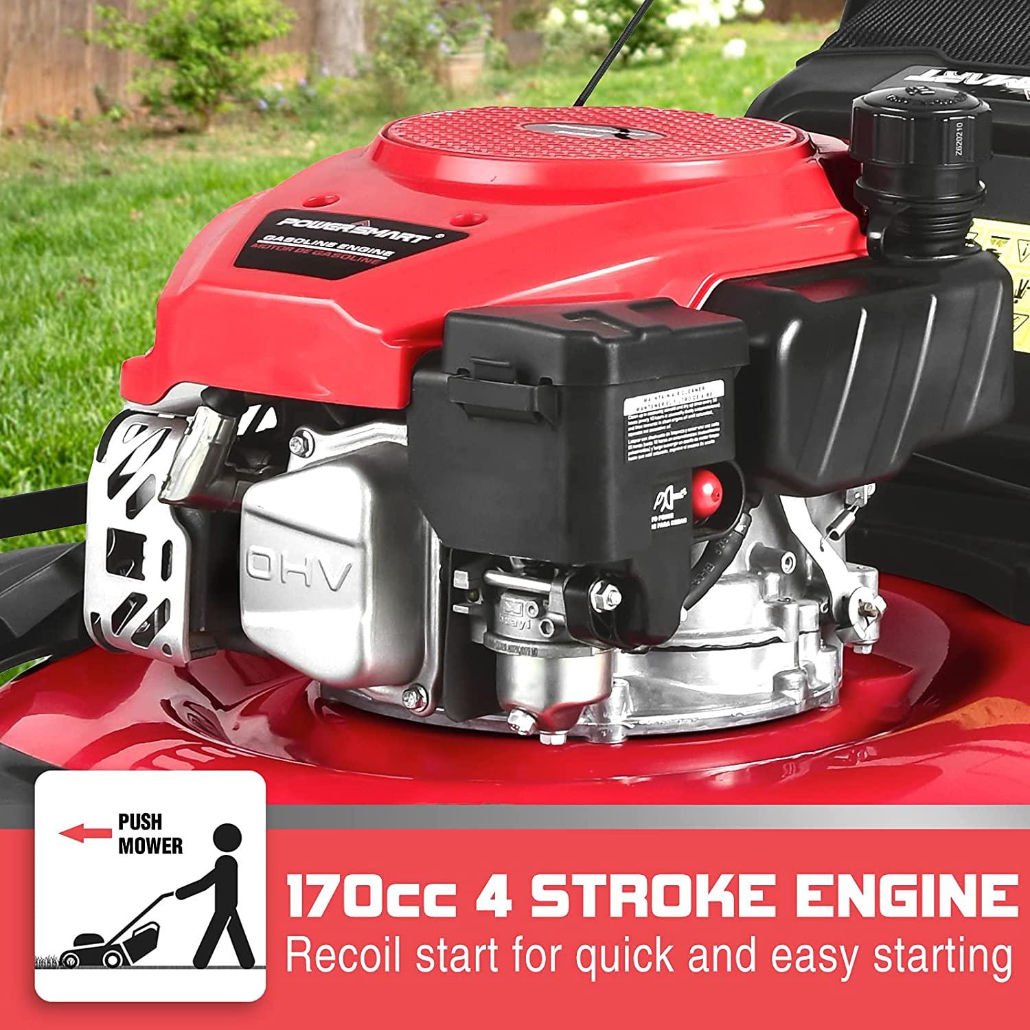 PowerSmart Self Propelled Lawn Mower, 22 inch & 170CC, Self Propelled Gas Lawn Mower with Bag, 4-Stroke Engine, 3-in-1 Gas Mower, 5 Adjustable Cutting Heights (1.18''-3.0'' )