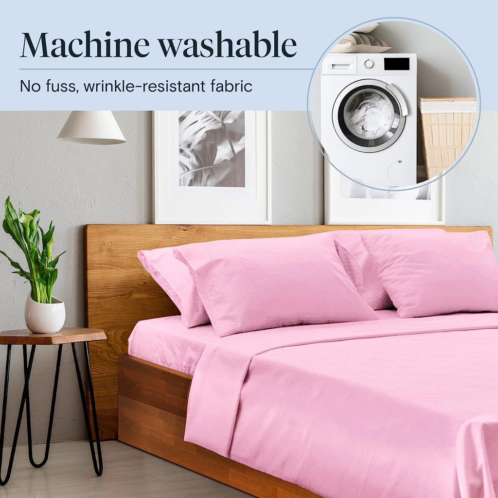 LuxClub 7 PC Split King Sheet Set Bamboo Sheets Deep Pockets 18" Eco Friendly Wrinkle Free Cooling Sheets Machine Washable Hotel Bedding Silky Soft - Light Plum Split King