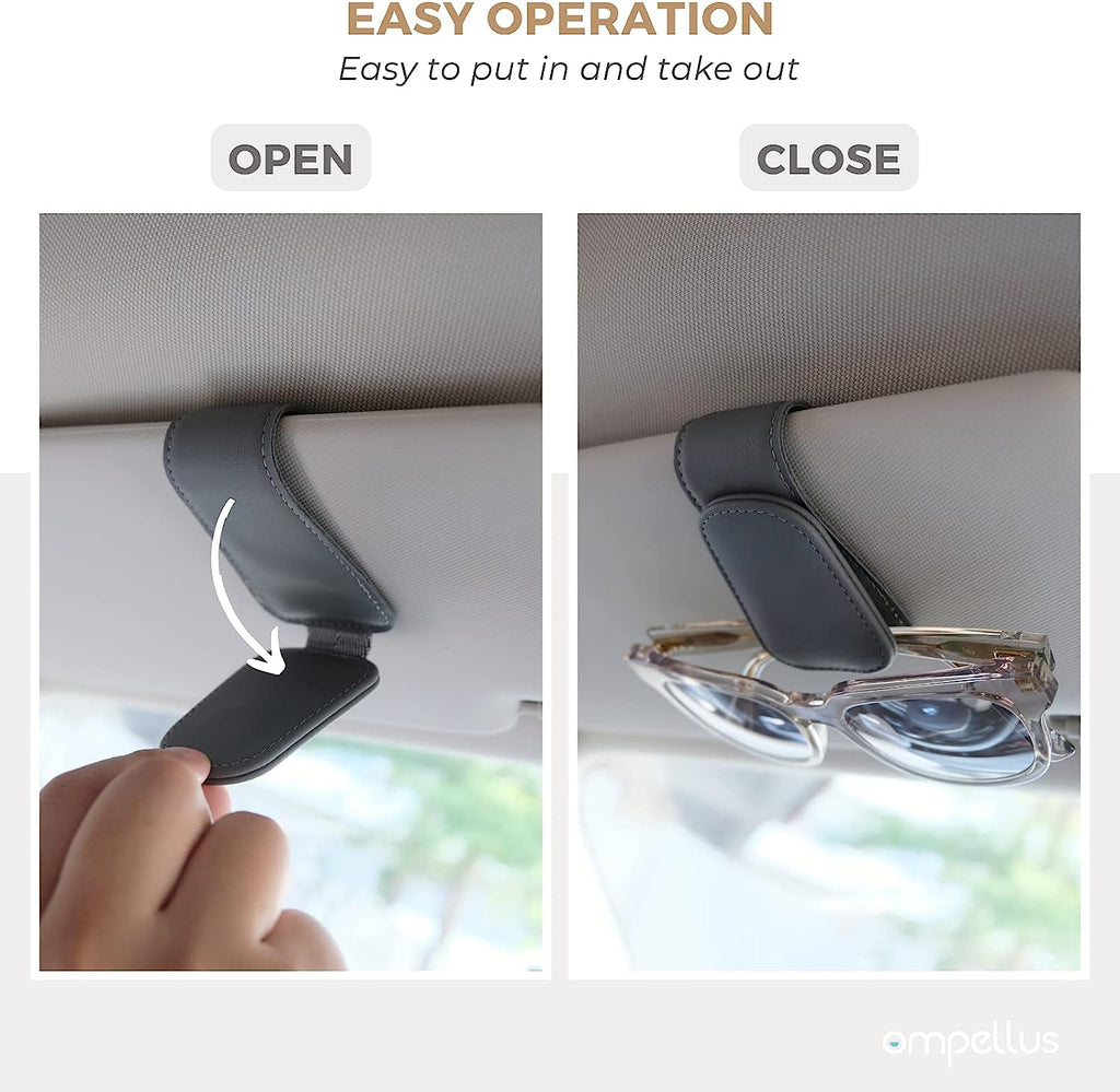 Ompellus Magnetic Leather Sunglass Holder, Eyeglass Hanger Clip for Car Sun Visor, Suitable for Different Size Eyeglasses (Beige)