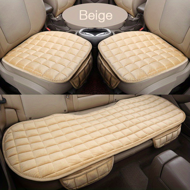 3pcs/set Plush Plaid Thickened Insulation Car Seat Cushions - Car, SUV, And Truck Protectors - Car Accessories