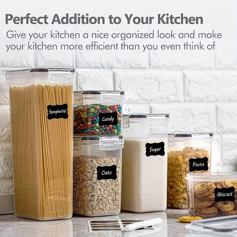 5pcs Airtight Food StoraContainers Set With Lids, BPA Plastic Dry Food Canisters For Kitchen Pantry Organization, Dishwasher Safe, With Labels