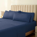 LuxClub Striped Sheets Set, 6 PC Striped Bed Sheets California King Size, Deep Pockets 18" Eco Friendly Wrinkle Free Cooling Sheets Machine Washable Hotel Bedding Silky Soft (Cal King, Striped Navy)