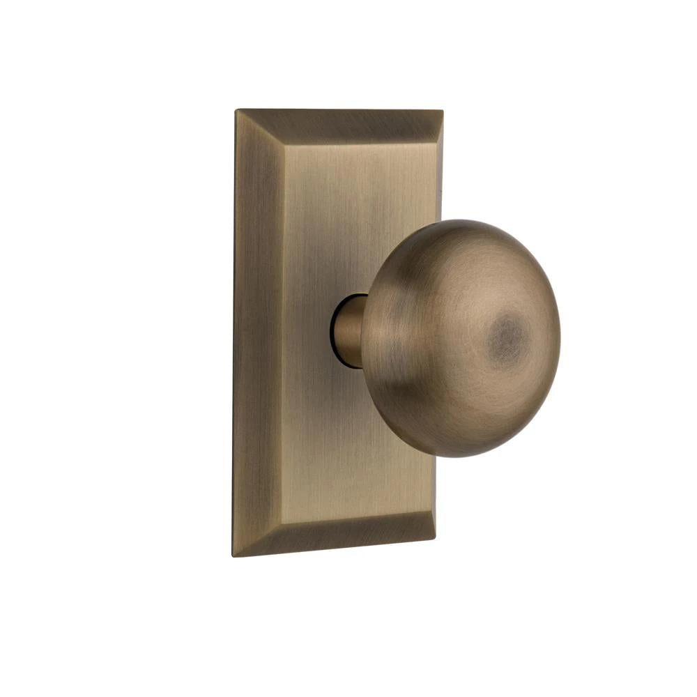 Studio Plate Double Dummy York Door Knob in Antique Brass