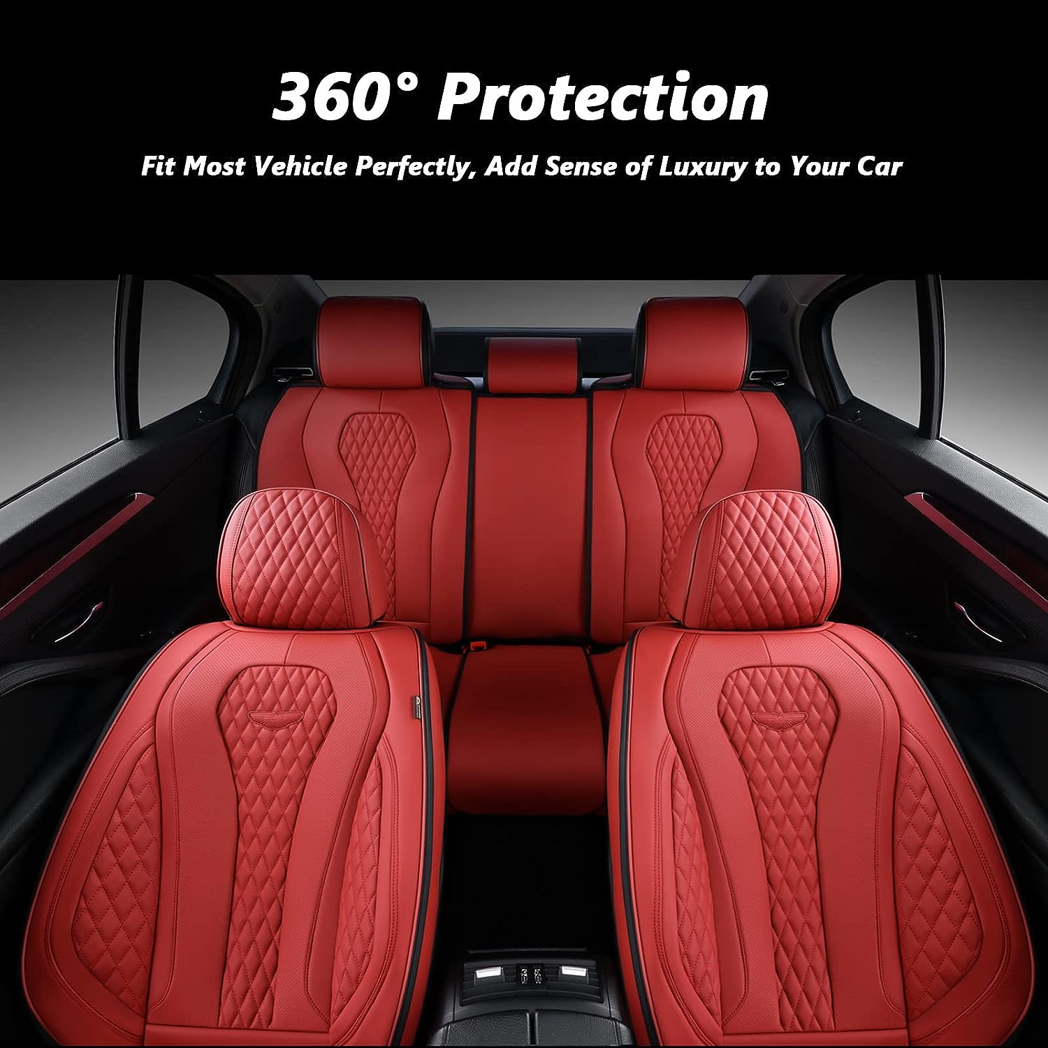 Coverado Leather Seat Covers Full Set, 5 Seats Universal Waterproof Luxury Leatherette Cushions for Cars, Front and Rear Seat Protectors, Auto Seat Covers Fit for Most Vehicles Red