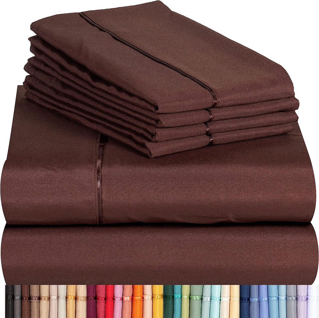 LuxClub 6 PC King Size Sheet Set Bamboo Sheets Deep Pockets 18" Eco Friendly Wrinkle Free Cooling Sheets Machine Washable Hotel Bedding Silky Soft - Brown King
