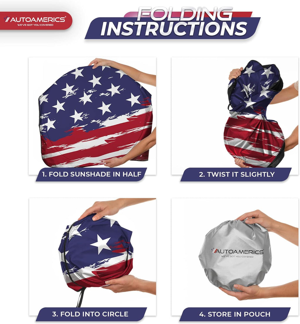 Autoamerics 1-Piece Windshield Sun Shade USA Art Flag - 2 American  - Foldable Car Front Window Sunshade for Most Sedans SUV Truck - Blocks Max UV Rays and Keeps Your Vehicle Cool - Large