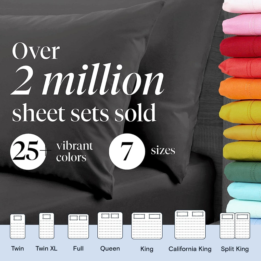 LuxClub 6 PC King Size Sheet Set Bamboo Sheets Deep Pockets 18" Eco Friendly Wrinkle Free Cooling Sheets Machine Washable Hotel Bedding Silky Soft - Dark Grey King