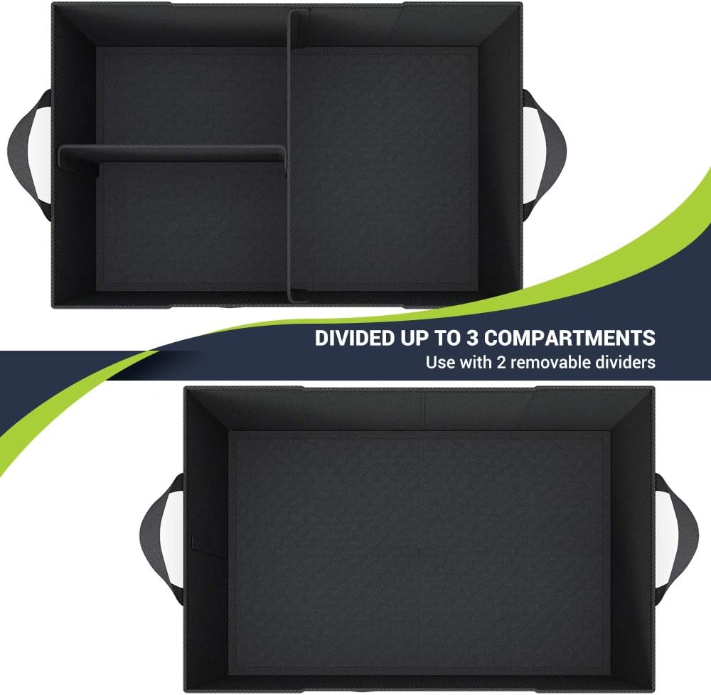 MIU COLOR Car Trunk Organizer with 8 Mesh Pockets, 52L Collapsible Cargo Storage Containers with Strap Handle for Sedan SUV, Black