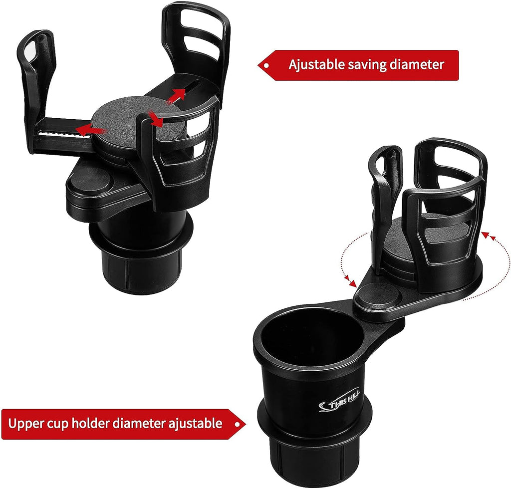 2 in 1 Multifunctional Car Cup Holder Expander with Adjustable Base,THIS HILL Cup Holder Extender for Car for Bottles Cups Drinks Snack