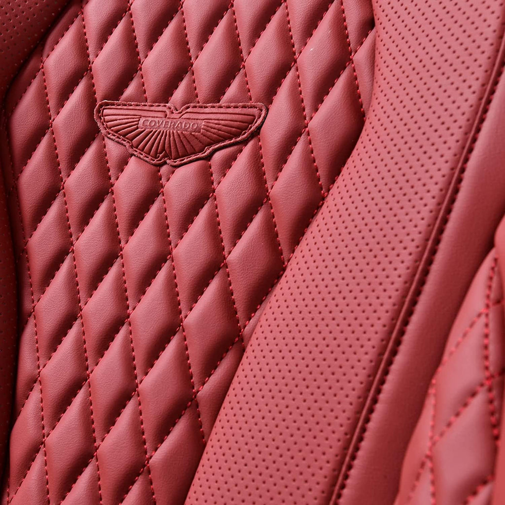 Coverado Leather Seat Covers Full Set, 5 Seats Universal Seat Covers for Cars, Waterproof Luxury Leatherette Seat Cushions, Front and Rear Seat Protectors, Auto Seat Covers Fit for Most Vehicles Red