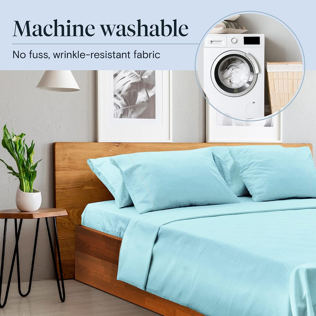 LuxClub 6 PC Full Size Sheet Set Bamboo Sheets Deep Pockets 18" Eco Friendly Wrinkle Free Cooling Sheets Machine Washable Hotel Bedding Silky Soft - Aqua Full