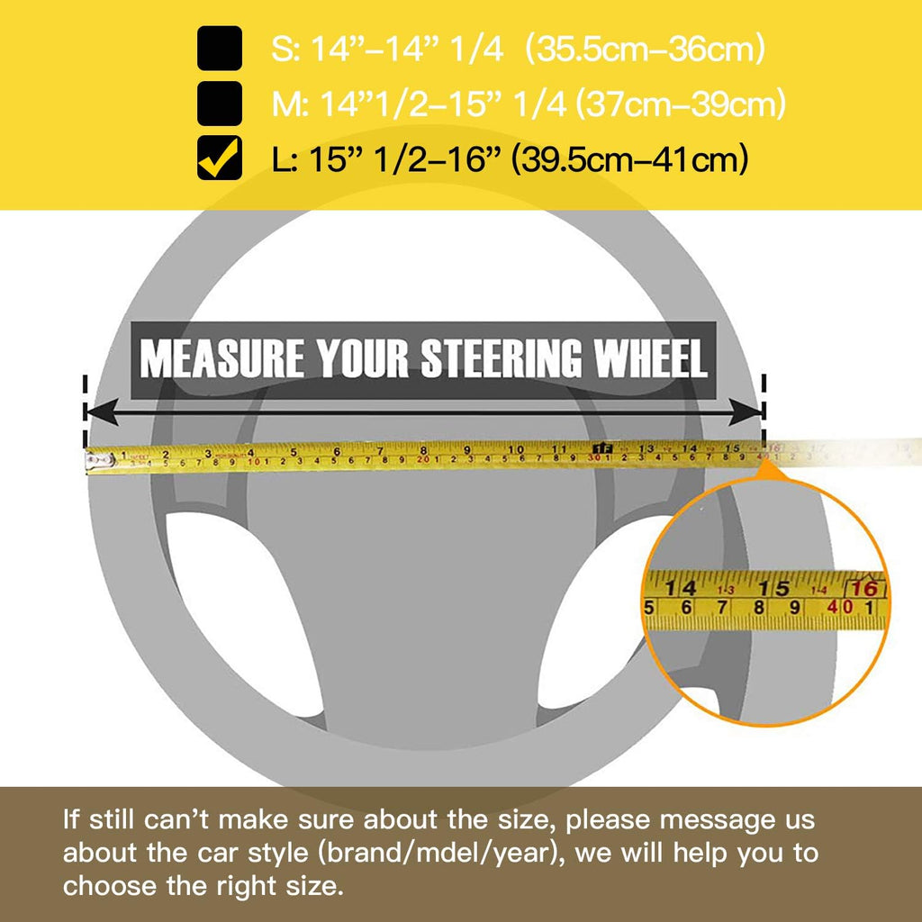 Valleycomfy Steering Wheel Covers Universal 15.75 inch - Genuine Leather, Breathable, Anti Slip &amp; Odor (Coffee, L(15" 1/2-16"))