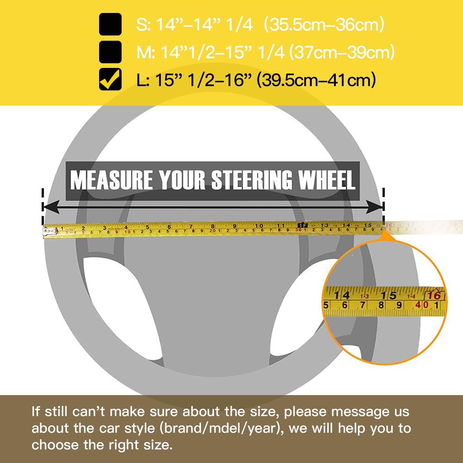 Valleycomfy Steering Wheel Covers Universal 15.75 inch - Genuine Leather, Breathable, Anti Slip &amp; Odor (Coffee, L(15" 1/2-16"))