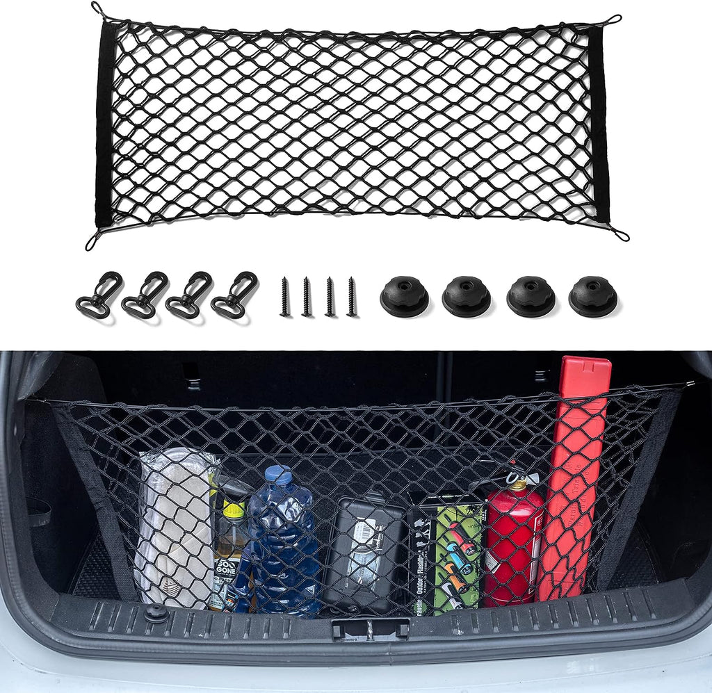 Amiss 2 Packs Cargo Net Stretchable. Adjustable Elastic Trunk Storage Net with Hook for SUVs, Cars and Trucks, Car Exterior Accessories (43.3x15.8 Inch)