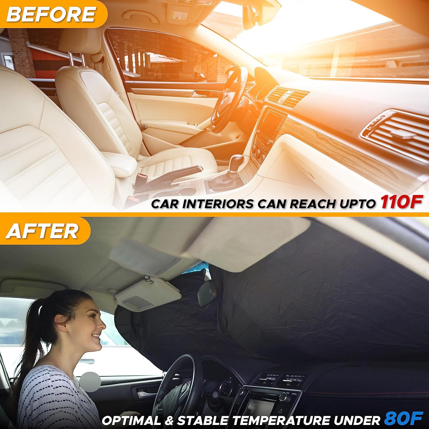 EcoNour Windshield Sun Shade for Tesla Model 3/Y Cars | 240T Polyester Shield Sunshade | Upgraded Sunshade for Front Window | Interior Tesla Accessories for Summer | XL (56 x 36 Inches)