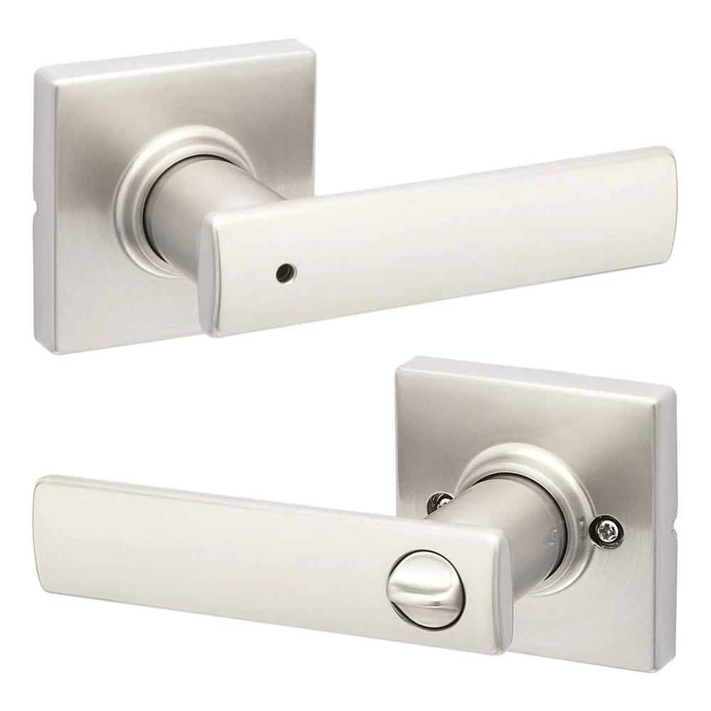 BrSquare Satin Nickel Bed/Bath Door Lever Featuring Microban