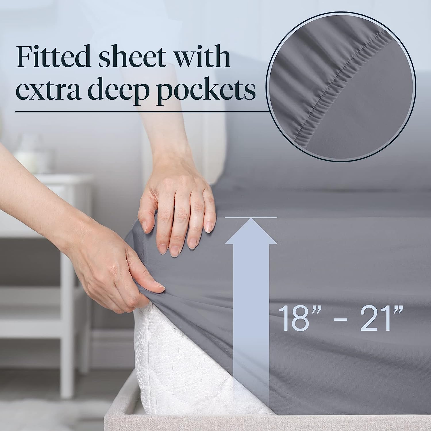 LuxClub 7 PC Extra Deep Pocket Split King Sheets &amp; Pillowcases Set - Hotel Bedding Silky Soft Eco Friendly Wrinkle Free Ultra Soft Cooling Bed Sheet Set deep Pocket up to 21" (Split King, Light Grey)