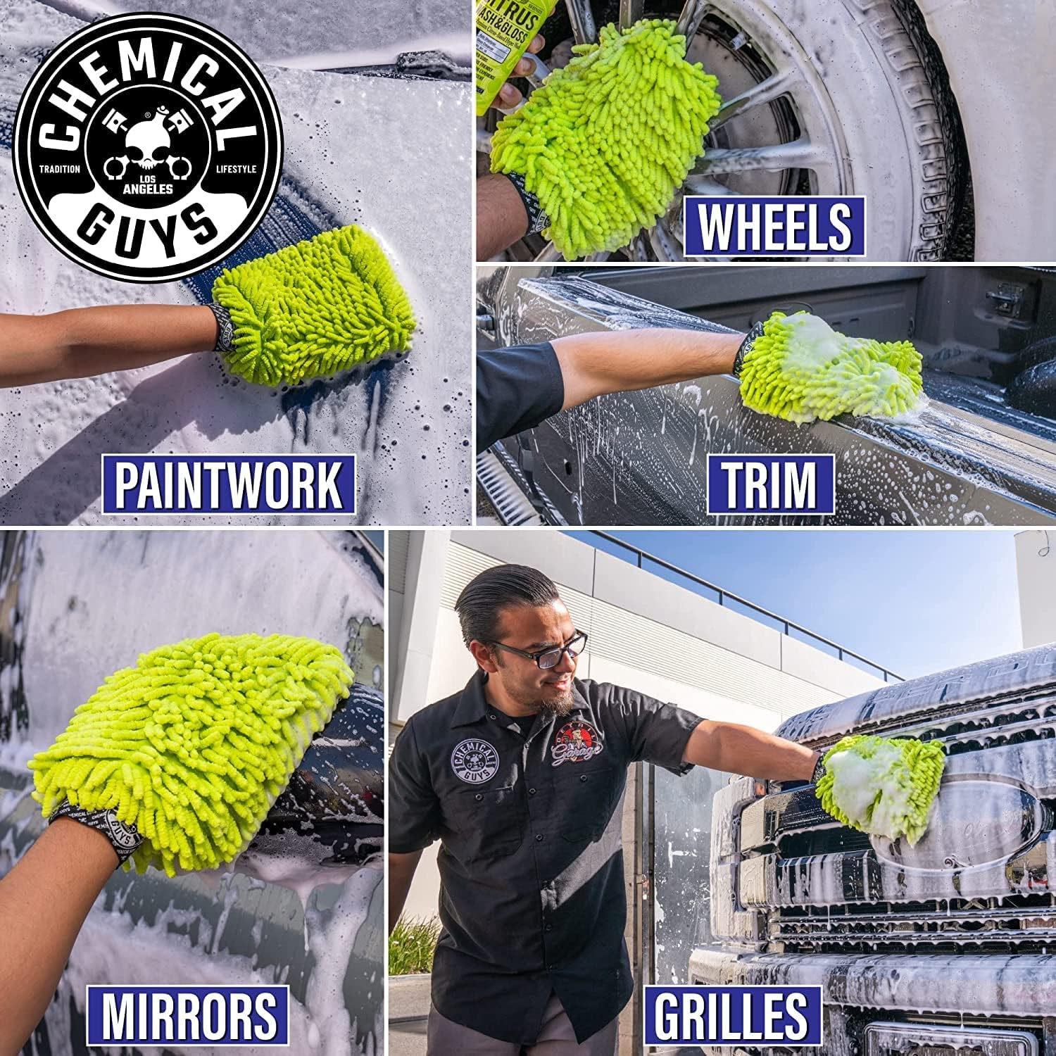 Chemical Guys CWS_402_16M Car Wash Starter Bundle - Mr. Pink Foaming Car Wash Soap, 16 fl oz, Candy Scent + Green Chenille Wash Mitt (2 Items) Works on Cars, Trucks, SUVs, RVs &amp; More