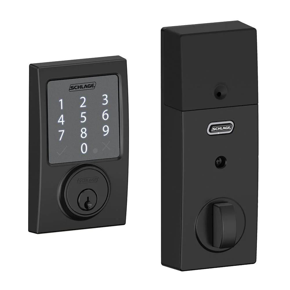 Century Matte Black Sense Smart Door Lock with Latitude Lever Door Handleset
