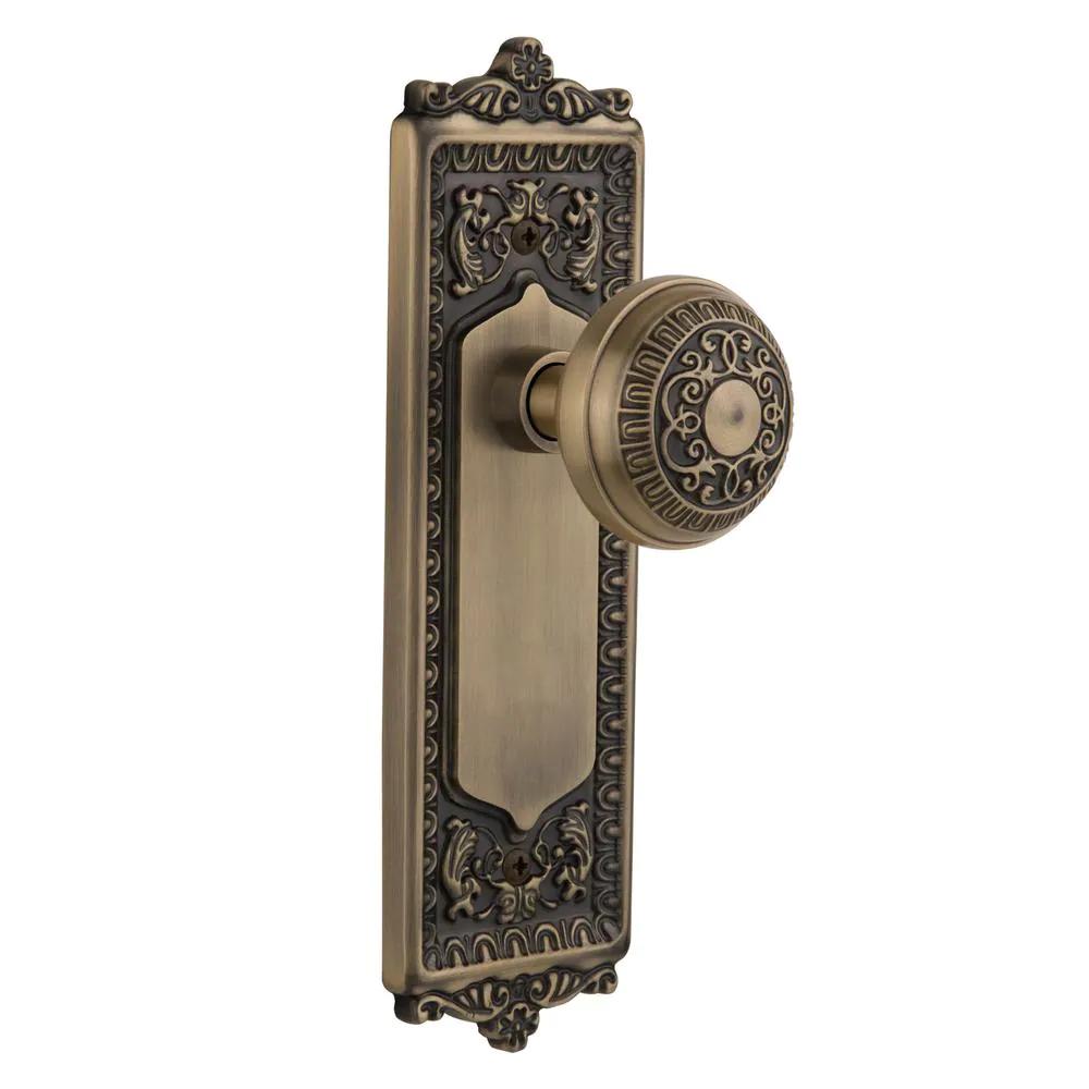 Egg and Dart Plate 2-3/4 in. Backset Antique Brass PassaHall/Closet Egg and Dart Door Knob