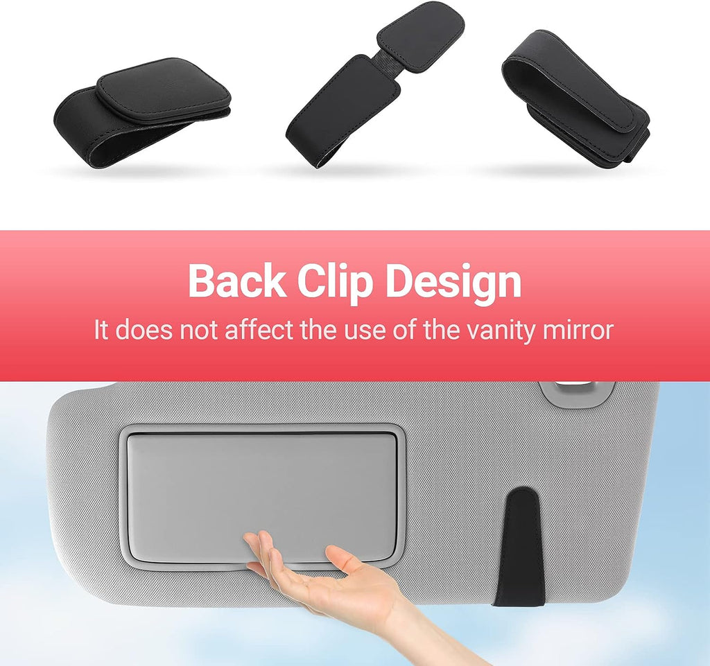Sunglass Holder for Car Visor Sunglasses Clip Magnetic Leather Glasses Eyeglass Holder Truck Car Interior Accessories Universal for Woman Man -Black
