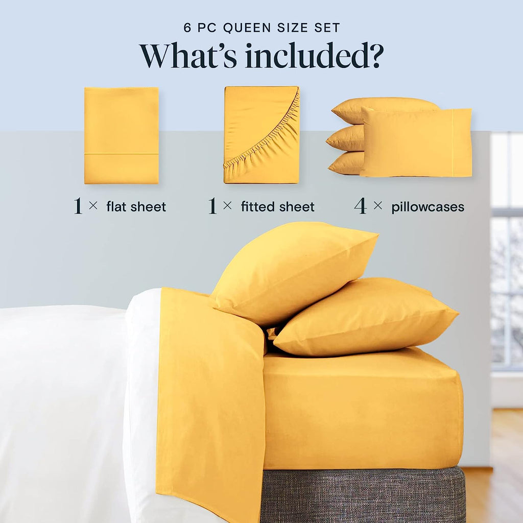 LuxClub 6 PC Full Size Sheet Set Bamboo Sheets Deep Pockets 18" Eco Friendly Wrinkle Free Cooling Sheets Machine Washable Hotel Bedding Silky Soft - Medallion Gold Full