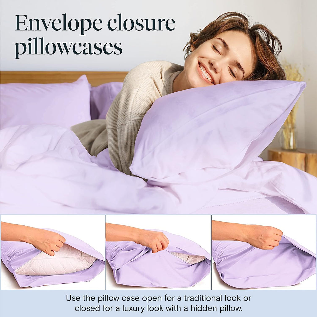 LuxClub 6 PC Queen Sheet Set Bamboo Sheets Deep Pockets 18" Eco Friendly Wrinkle Free Cooling Sheets Machine Washable Hotel Bedding Silky Soft - Lavender Queen