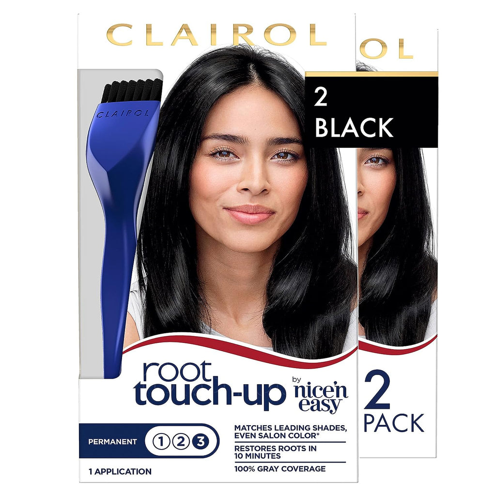 Clairol Root Touch-Up by Nice'n Easy Permanent Hair Dye, 2 Black Hair Color, (Pack of 2)