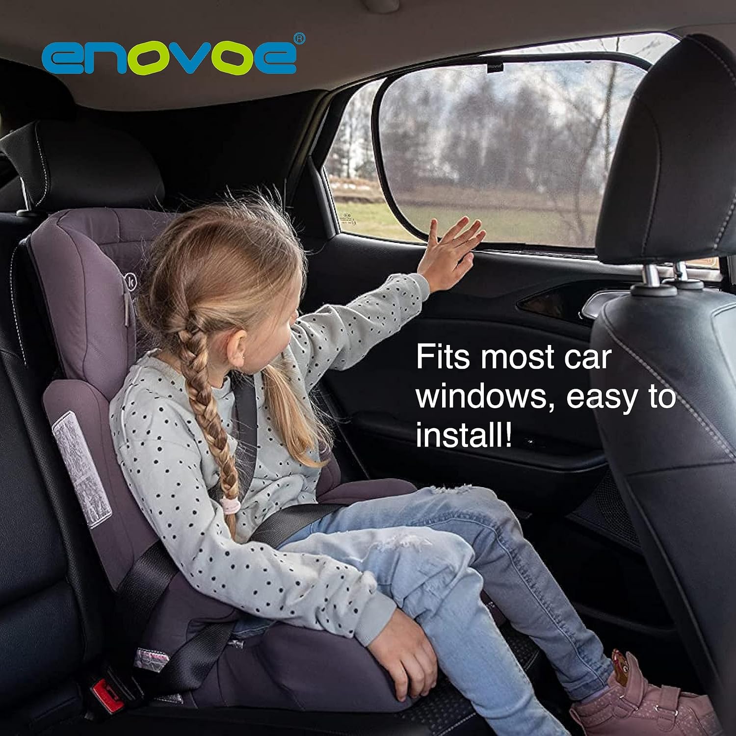 Enovoe Car Window Shades for Baby (21"x14") - 4 Pack - Sun Shade Blocker, Cling Window Cover - Glare Shield and UV Rays Protection for Your Child - Side Window Screens for SUV- Mesh Car Window Shade
