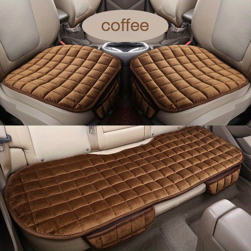 3pcs/set Plush Plaid Thickened Insulation Car Seat Cushions - Car, SUV, And Truck Protectors - Car Accessories
