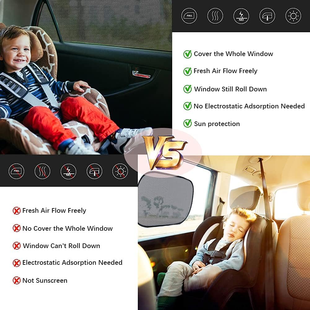 GOLDFLOWER Car Window Shade, 2 Pack Car Back Window Sun Shade, and Privacy Protect for Toddler Kids Baby Adult, Double Layer  (Large 49"x22")