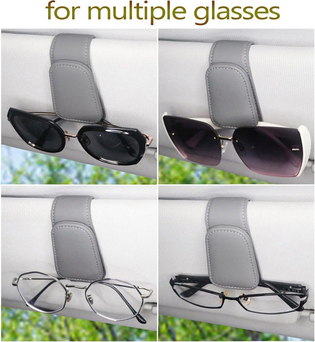 CHOSMOYI Magnetic Leather Sunglass Holder for Car, Sunglasses Clip for Car Visor, Auto Interior Accessories Universal for Different Size Eyeglasses (Grey)