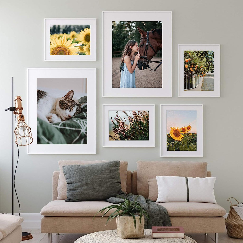 upsimples 16x20 Picture Frame Set of 5, Display Pictures 11x14 with Mat or 16x20 Without Mat,Wall Gallery Poster Frames,White