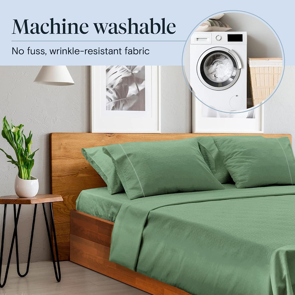LuxClub 6 PC King Size Sheet Set Bamboo Sheets Deep Pockets 18" Eco Friendly Wrinkle Free Cooling Sheets Machine Washable Hotel Bedding Silky Soft - Tree Moss Green King