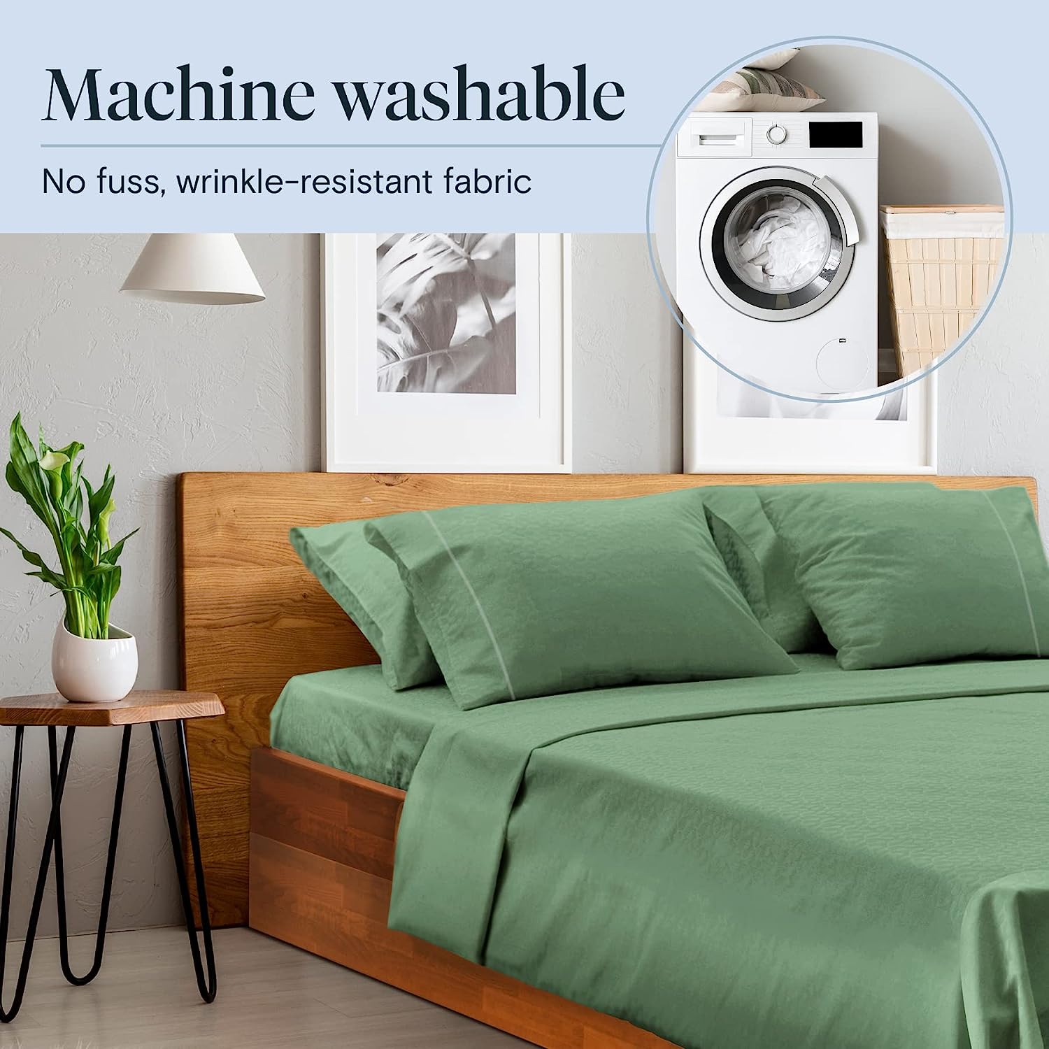LuxClub 6 PC Queen Sheet Set Bamboo Sheets Deep Pockets 18" Eco Friendly Wrinkle Free Cooling Sheets Machine Washable Hotel Bedding Silky Soft - Tree Moss Green Queen