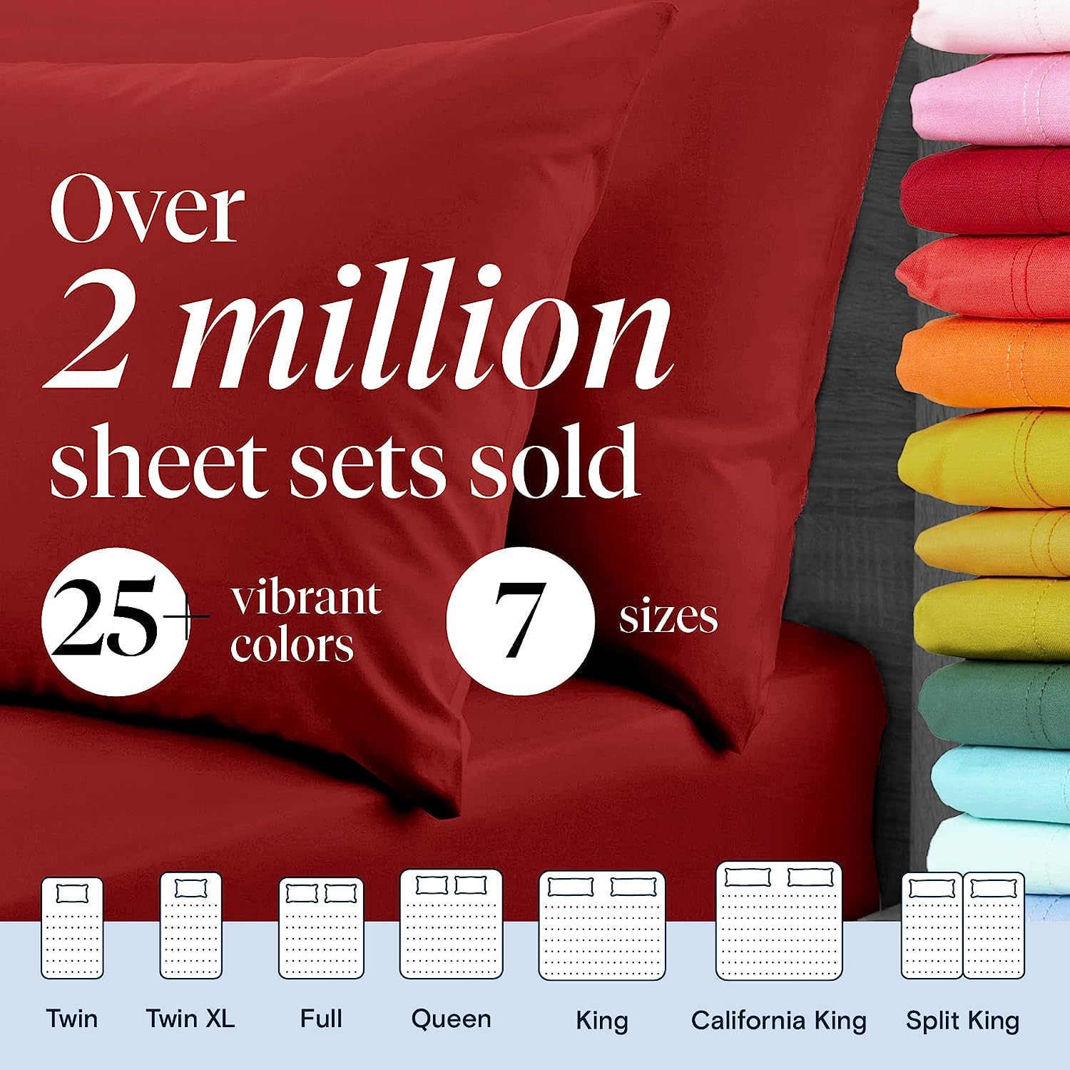 LuxClub 7 PC Split King Sheet Set Bamboo Sheets Deep Pockets 18" Eco Friendly Wrinkle Free Cooling Sheets Machine Washable Hotel Bedding Silky Soft - Red Split King