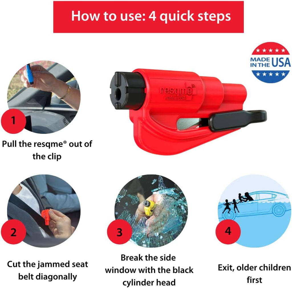 resqme Pack of 2,The Original Emergency Keychain Car Escape Tool, 2-in-1 Seatbelt Cutter and Window Breaker, Made in USA, Pink - Compact safety hammer