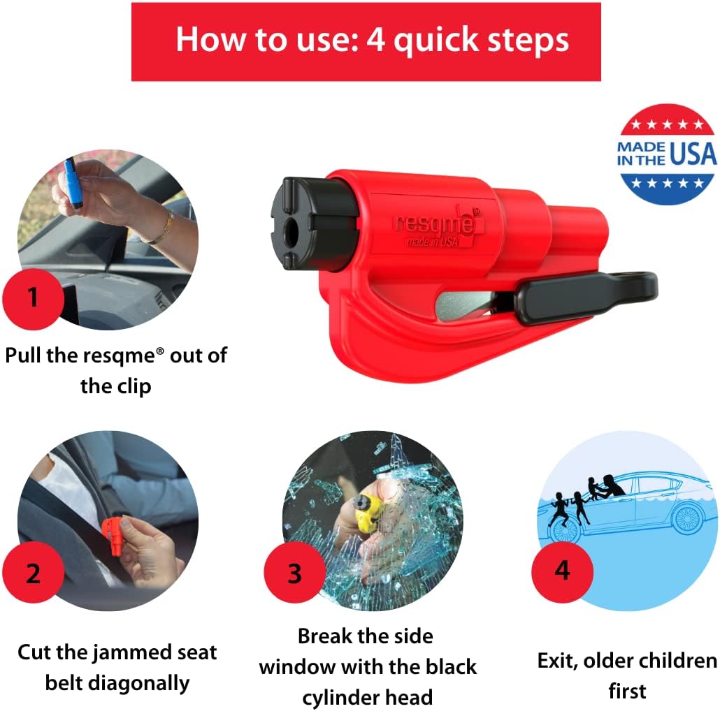 resqme Pack of 2,The Original Emergency Keychain Car Escape Tool, 2-in-1 Seatbelt Cutter and Window Breaker, Made in USA, Pink - Compact safety hammer