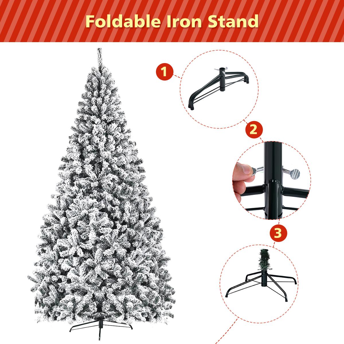 Costway 9ft Snow Flocked Hinged Artificial Christmas Tree Unlit Metal