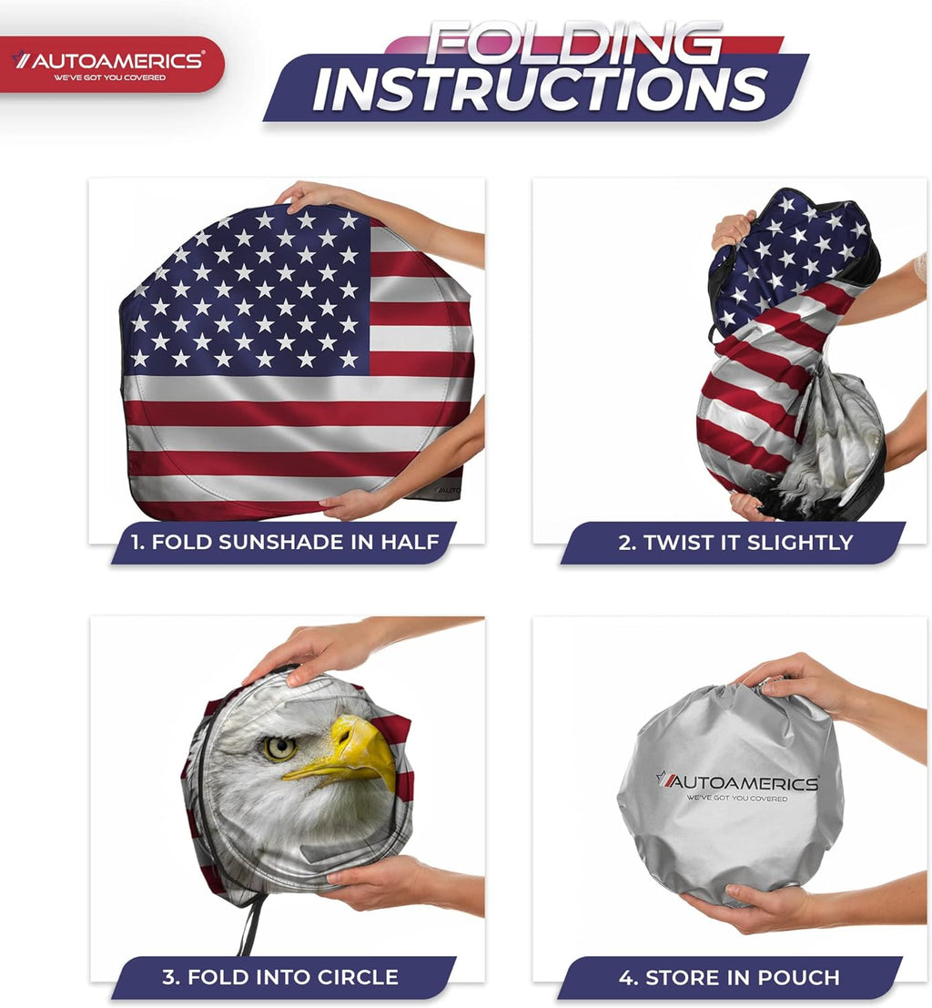 Autoamerics 1-Piece Windshield Sun Shade American Eagle Flag USA Patriotic  - Foldable Car Front Window Sunshade for Sedans SUV Truck - Blocks Max UV Rays and Keeps Your Vehicle Cool - Large
