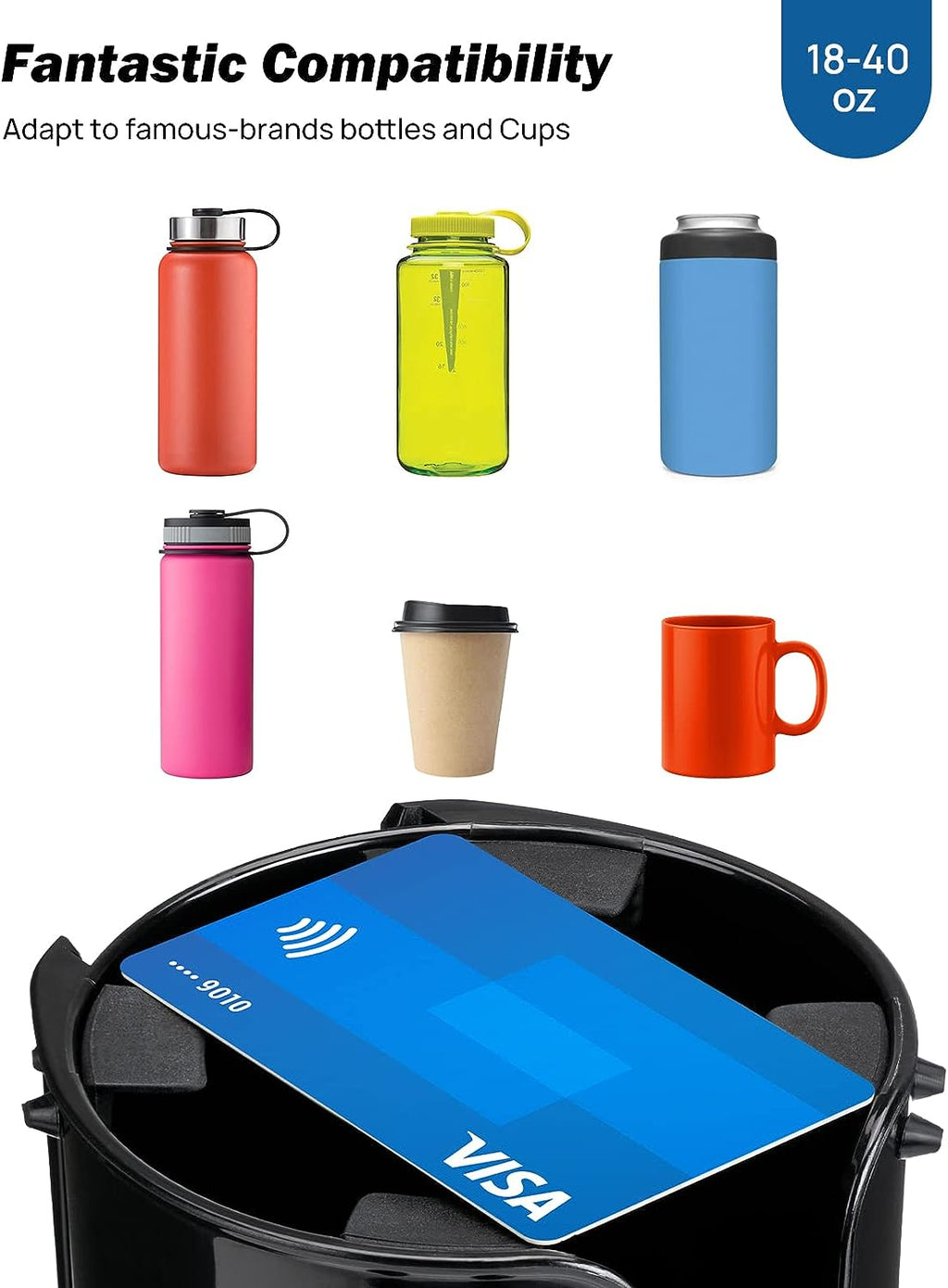 JoyTutus Cup Holder with Storage Box 2 Pack, Cup Holder Expander for Car, Large Car Cup Holder Adapt Most Regular Cup Holder 18-40oz, fit in 2.75-3.25inch Car Holder, with Attached Organizer
