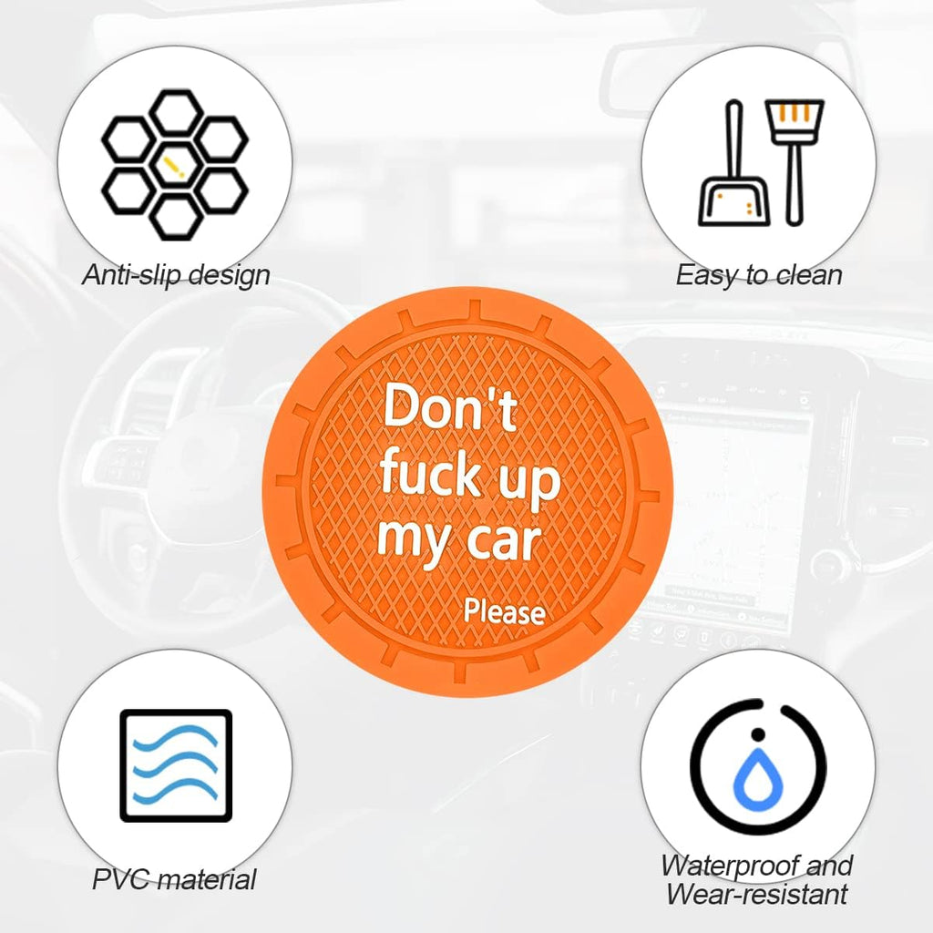 8sanlione 2 Pack Car Cup Holder Coasters, 2.75 Inch Non-Slip PVC Insert Cup Coaster, Anti-Scratch Auto Cup Mats for Women Men, Vehicle Interior Accessories for Car, SUV, Truck (D Orange/2PCS)