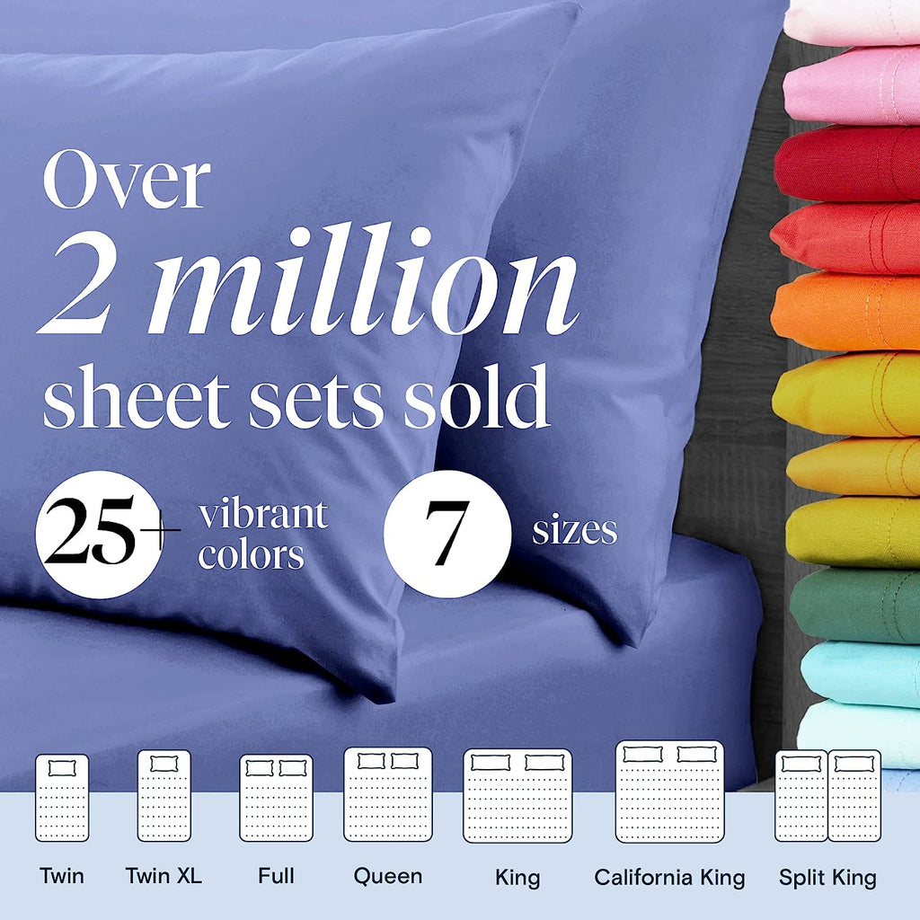 LuxClub 7 PC Split King Sheet Set Bamboo Sheets Deep Pockets 18" Eco Friendly Wrinkle Free Cooling Sheets Machine Washable Hotel Bedding Silky Soft - Violet Blue Split King
