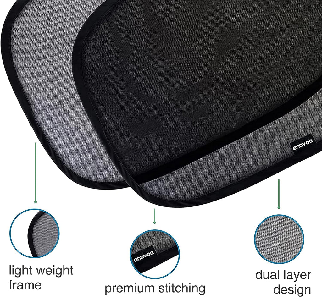 Enovoe Car Window Shade for Baby - (4 Pack) - Medium - 19" x 12" - Cling Car Sun Shade for Windows - Sun, Glare and UV Rays Protection for Your Child - Car Window Shades for Side Window
