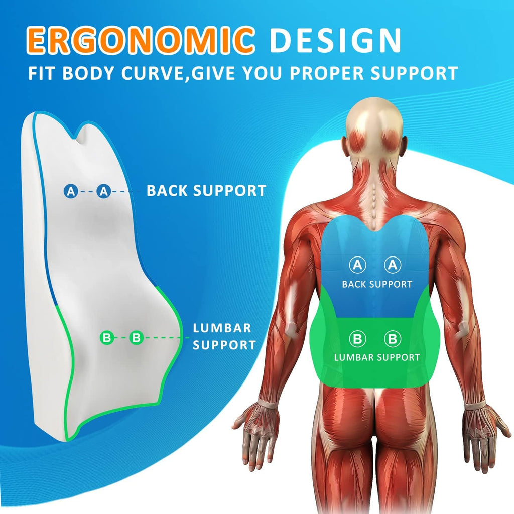 Lumbar Support Pillow- Memory Foam Car Back Support for Driving Fatigue/Back Pain Relief - Dual Straps Better Fix The Back Support - Dark Gray