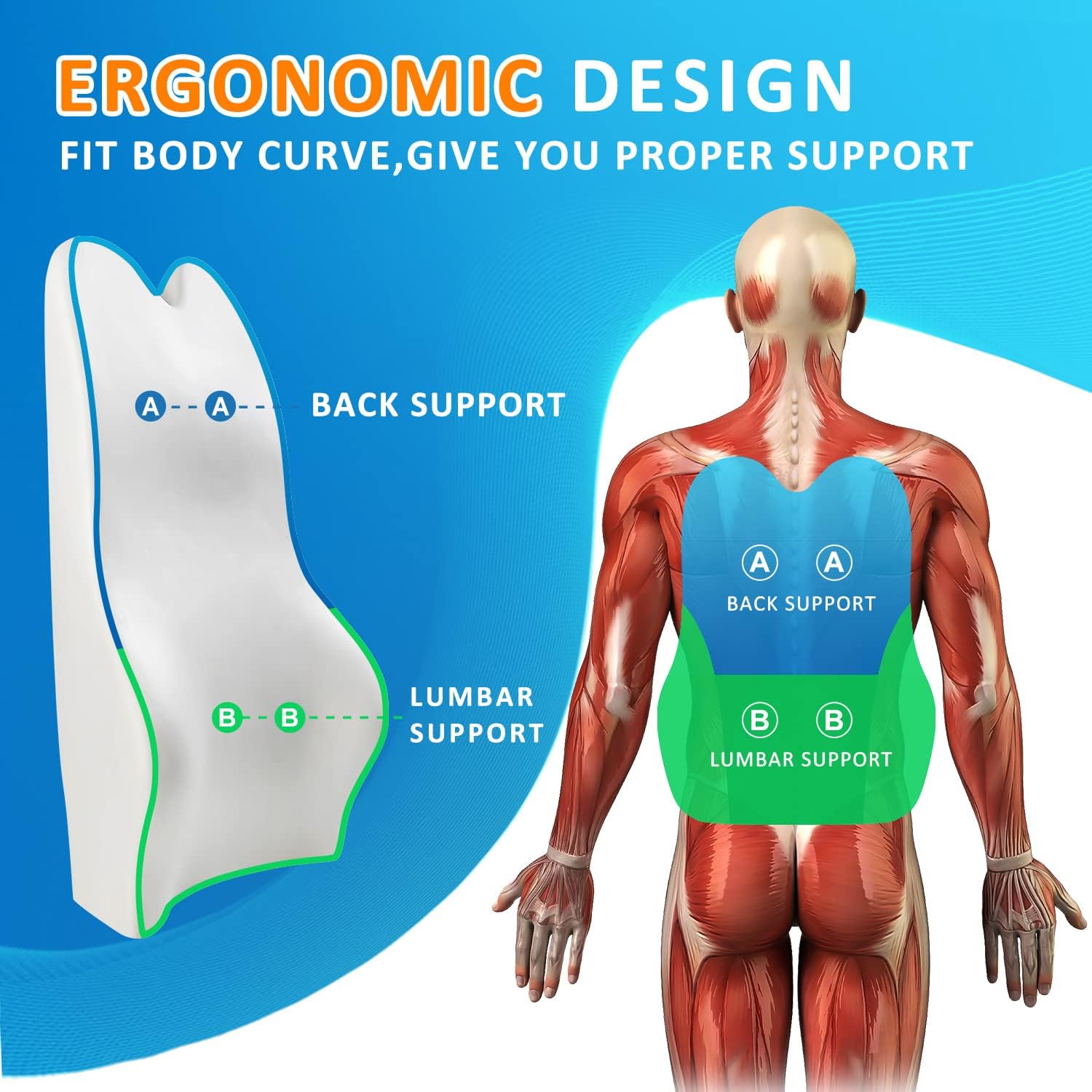 Lumbar Support Pillow- Memory Foam Car Back Support for Driving Fatigue/Back Pain Relief - Dual Straps Better Fix The Back Support - Dark Gray