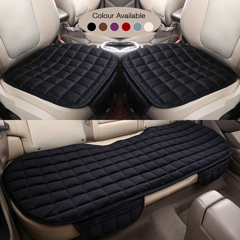 3pcs/set Plush Plaid Thickened Insulation Car Seat Cushions - Car, SUV, And Truck Protectors - Car Accessories