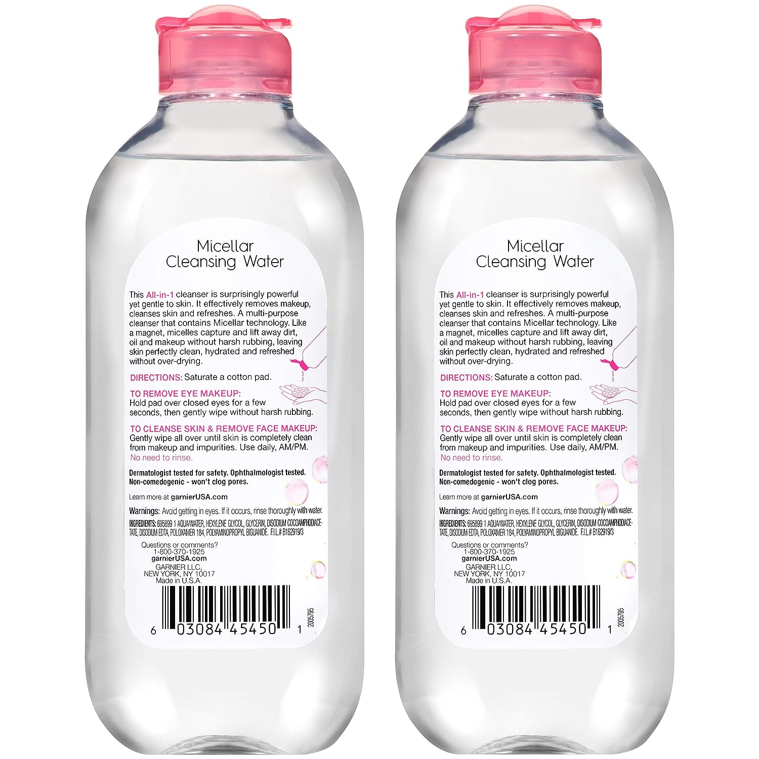 Garnier SkinActive Micellar Water for All Skin Types, Facial Cleanser &amp; Makeup Remover, 13.5 Fl Oz (400mL), 2 Count (Packaging May Vary)