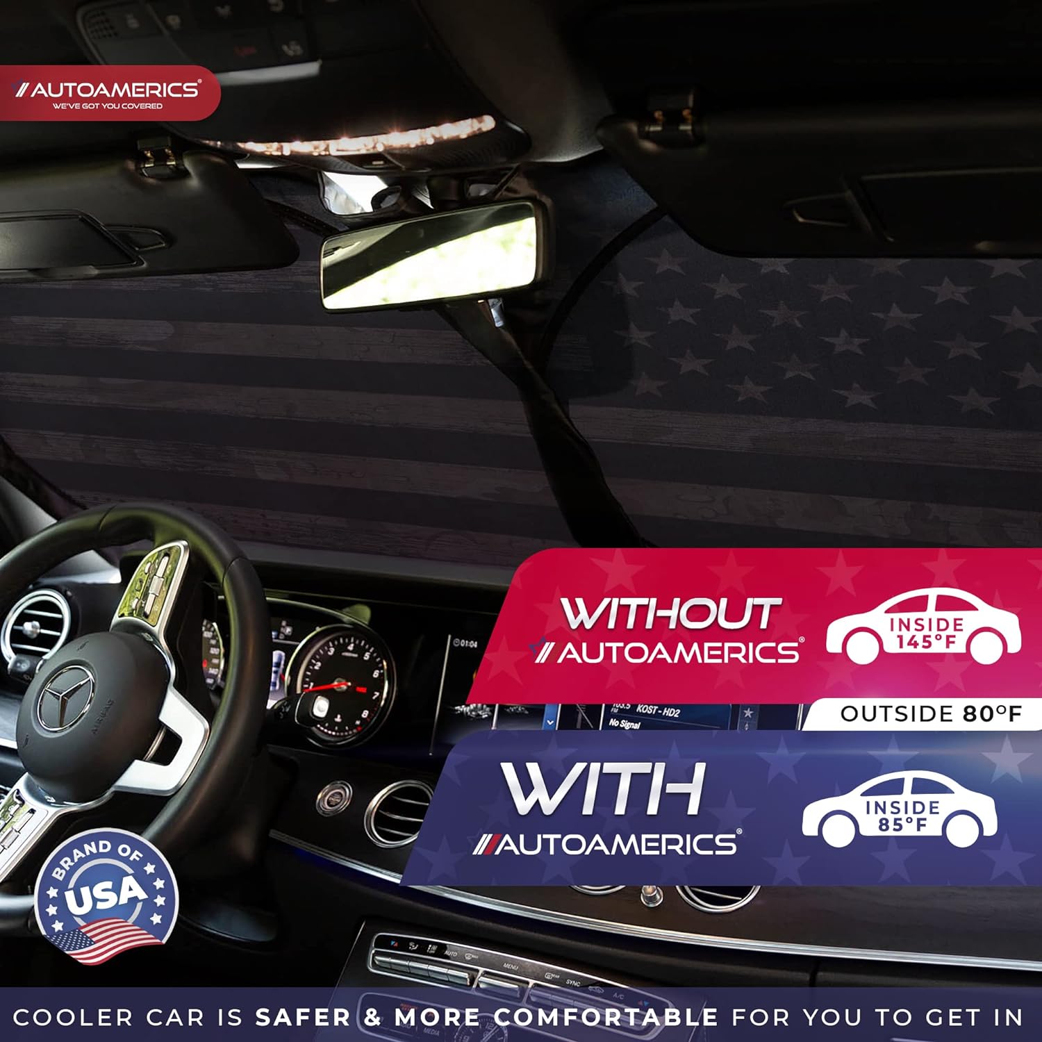 Autoamerics 1-Piece Windshield Sun Shade Brown Camo American Flag USA  - Foldable Car Front Window Sunshade for Most Sedans SUV Truck - Blocks Max UV Rays and Keeps Your Vehicle Cool - Large