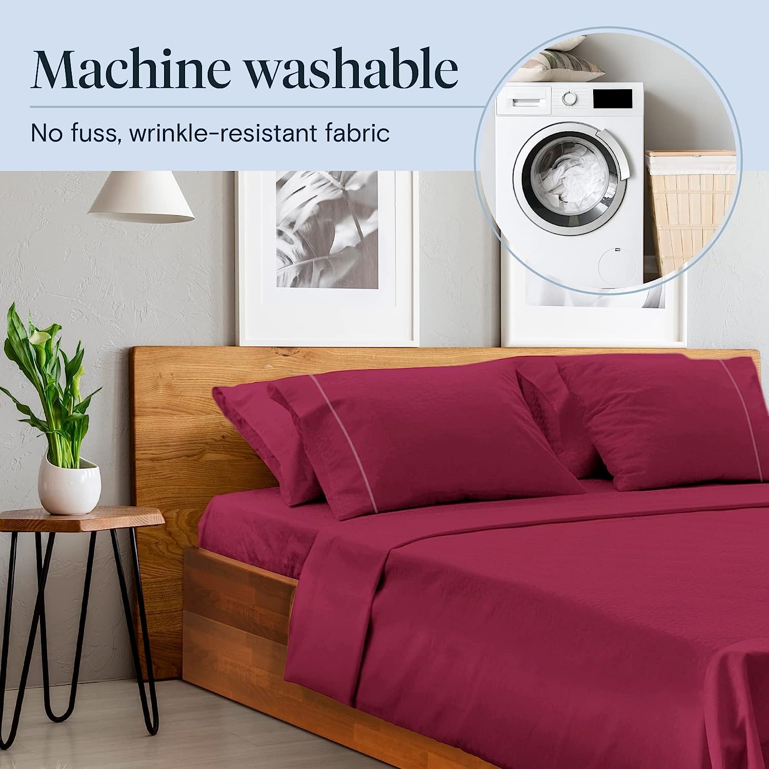 LuxClub 6 PC Queen Sheet Set Bamboo Sheets Deep Pockets 18" Eco Friendly Wrinkle Free Cooling Sheets Machine Washable Hotel Bedding Silky Soft - Burgundy Queen